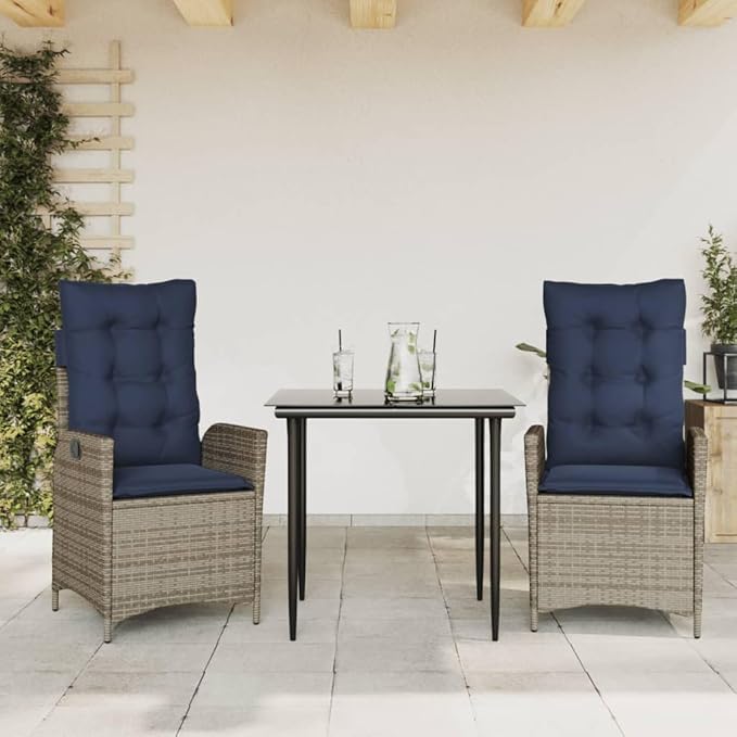 Outdoor Seating Furniture,Outdoor Conversation Sets,3 Piece Patio Dining Set with Cushions Gray Poly RattanSuitable for Patio, Garden, Gazebo Low