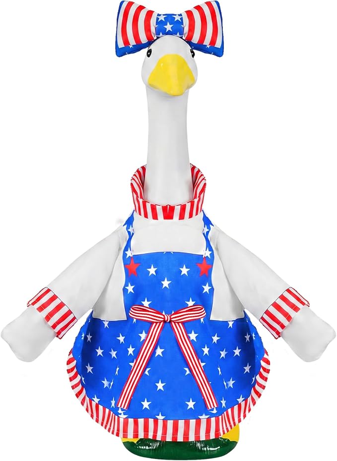 1 Set 4th of July Porch Goose Outfit for 23 Inch Goose Statues | Includes Patriotic 250th Anniversary Goose Clothes for Plastic or Cement Statues and Patio, Yard and Garden Displays