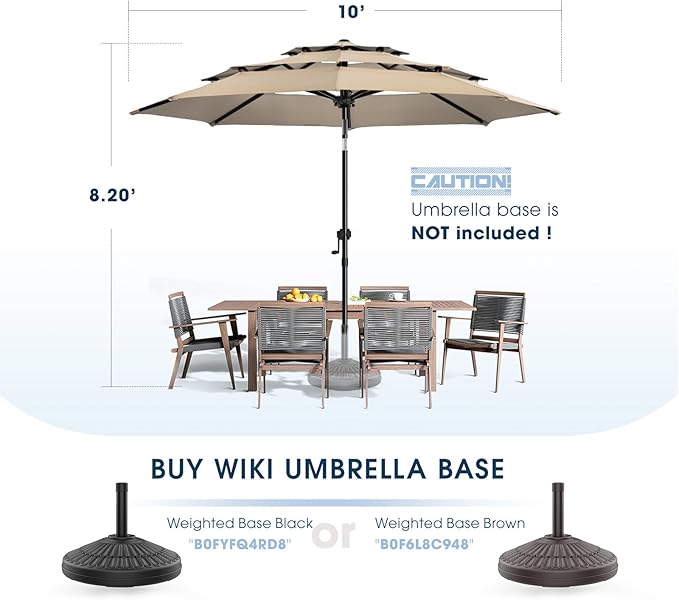 wikiwiki 10ft 3-Tier Patio Umbrella Outdoor Table Market Umbrella for Patio with Push Button Tilt/Crank, Fade Resistant Waterproof POLYESTER Canopy for Garden, Lawn, Deck, Backyard & Pool, Beige