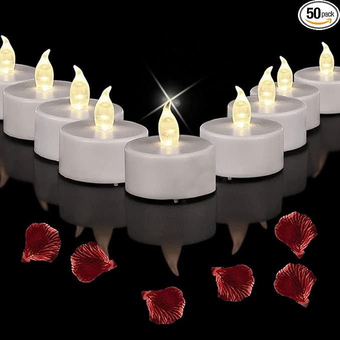 LED Tea Lights Flameless Candles: Battery Operated Bulk 100-Pack Realistic and Bright Flickering Long Lasting 200 Hours Electric Tealight Candles for Home Decor Halloween Christmas Wedding (White)