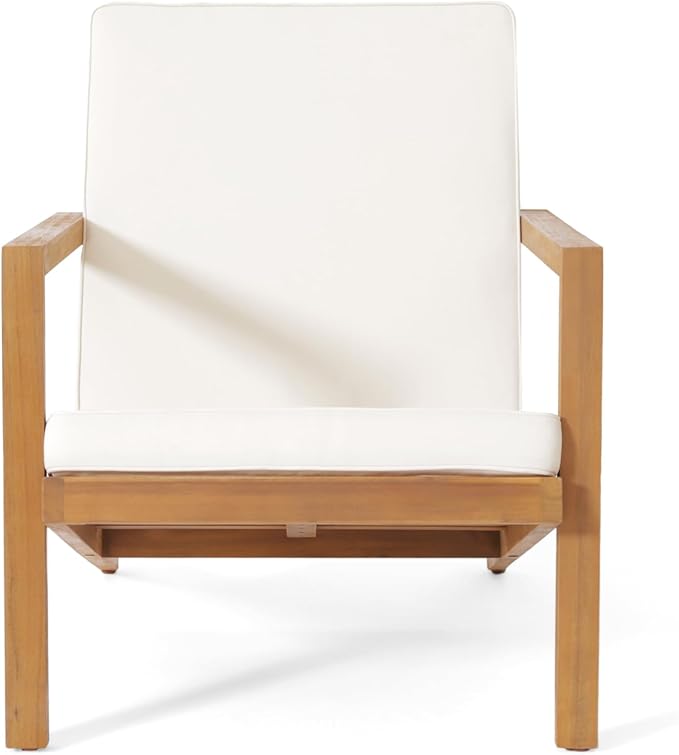 Christopher Knight Home Leah 2-Seater Acacia Wood Outdoor Patio Furniture Set, Outdoor Conversation Chat Set with Cushion, Adirondack Chairs Set of 2 + Side Table Set for Backyard Balcony, Teak+Beige