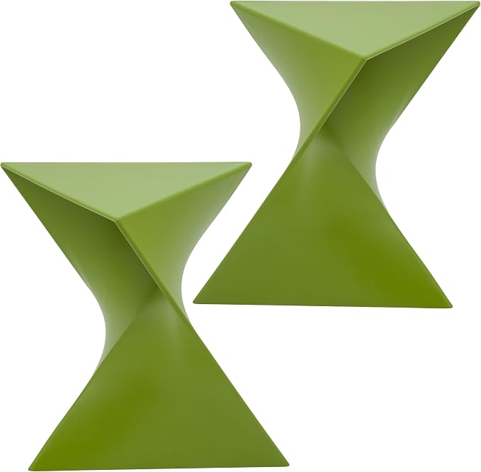 LeisureMod 15.75" Triangular Side Table, Stackable Plastic Accent End Table for Indoor & Outdoor Use, Weather-Resistant Modern Patio & Living Room Table, Set of 2, Green