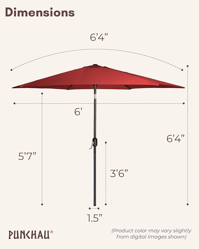 6 Ft Outdoor Patio Umbrella, Easy Open/Close Crank and Push Button Tilt Adjustment - Wine Red Burgundy Market Umbrellas