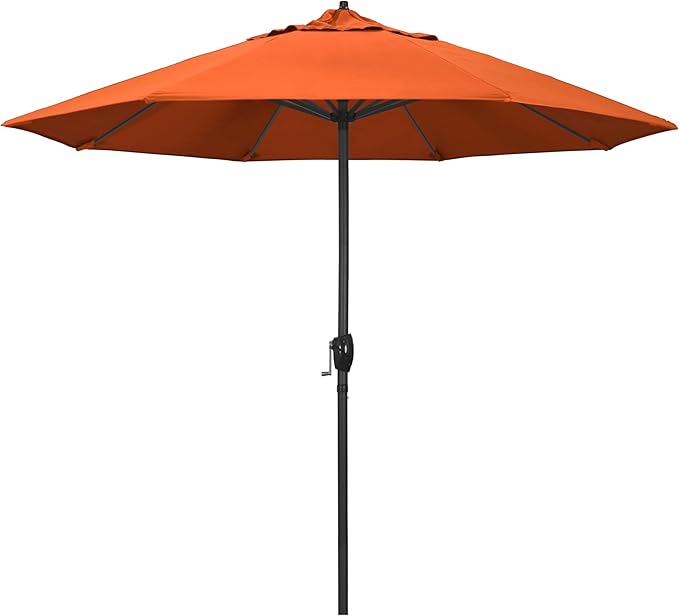 California Umbrella 12-Year Protection 9' Rd Aluminum Patio Umbrella, Crank Lift, Auto Tilt, Black Finish, Sunbrella Melon