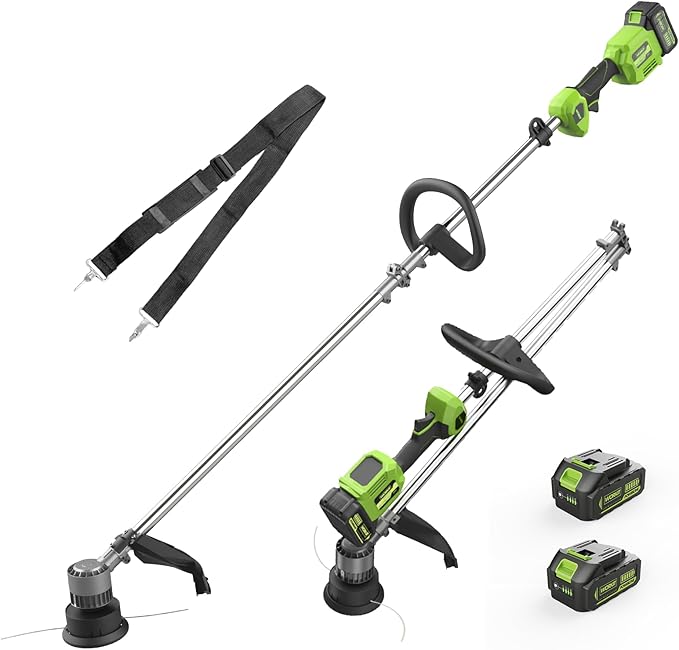 WORKIT Brushless String Trimmer 14"- 20V Cordless Weed Wacker with 2×4.0Ah Batteries, 0.095" Dual Line Auto Feed, Lightweight Battery Powered Weed Eater for Yard,Lawn & Garden