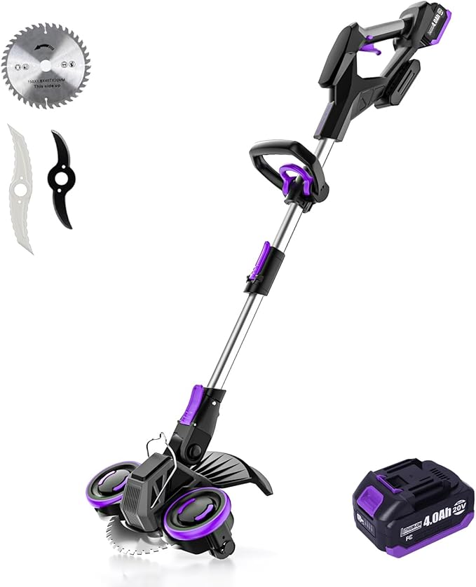 Cordless Weed Wacker, GearBrushless Motor, 20V 5.2Ah Battery Powered, 3 in 1 Edger/Mower/Trimmer with Metal Blade (4.0A Battery Set)