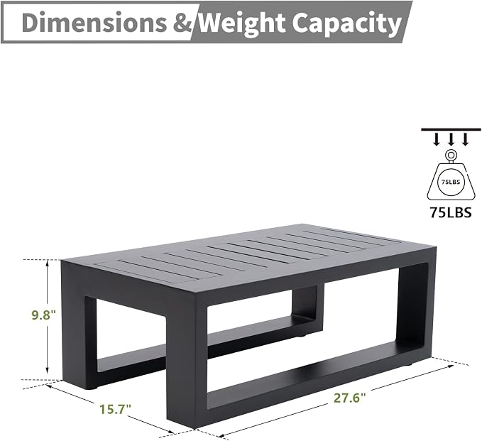 Patio Side Table Aluminum Outdoor End Tables for Outside Small Rectangle Coffee Table Patio Furniture for Garden Backyard, Grey Frame