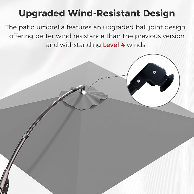 Grand patio 10x10 FT Patio Offset Umbrella, Large Square Aluminum Cantilever Umbrella Base Included for Deck Porch (Gray, 10x10 FT)