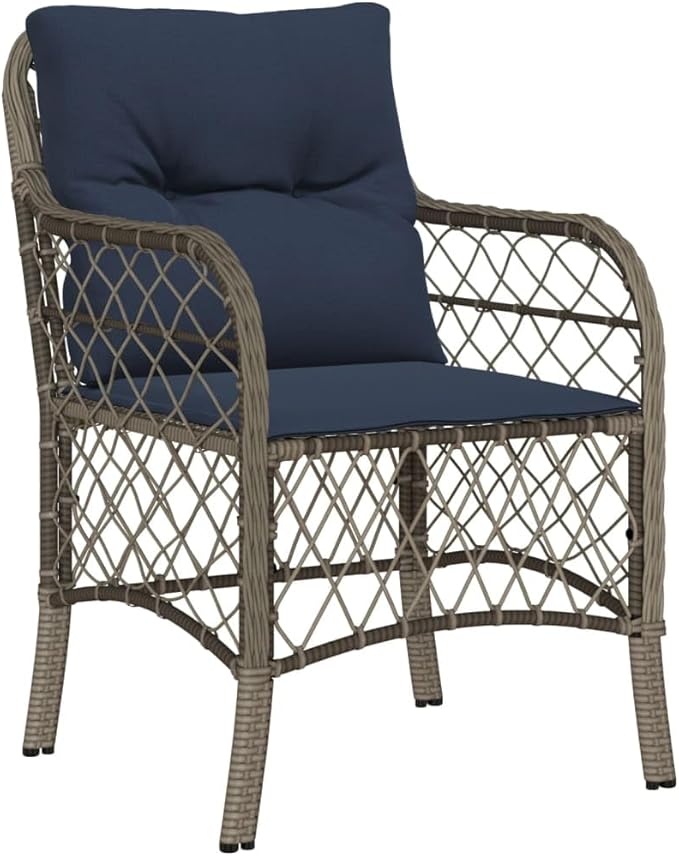 Backyard Furniture Patio Conversation Sets Outdoor Seating 3 Piece Bistro Set with Cushions Gray Poly Rattan Suitable for Gardens, Balconies, Decks