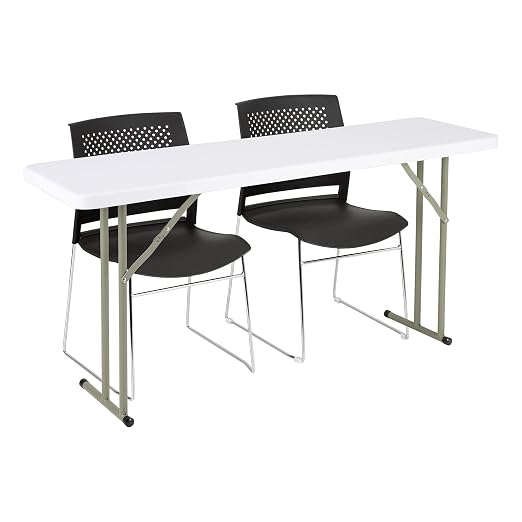 Norwood Commercial Furniture 5' Indoor/Outdoor Folding Training Table, Rectangular Blow-Molded Plastic Folding Training and Event Table, White