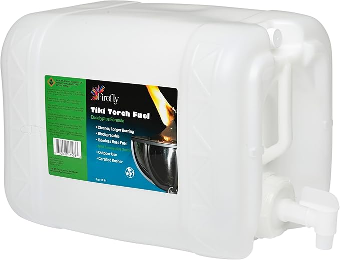 Firefly Fuel Tiki Torch Fuel – Clean-Burning Outdoor Lamp Oil for Tiki Torches and Lanterns. Low Smoke, Eucalyptus Formula, Long-Lasting – Outdoor Patio & Garden Use - 5 Gallons