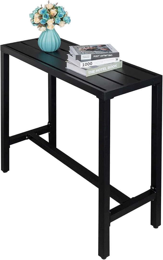 JHshop Black Outdoor Bar Table Patio High Pub Table 40”L Counter Height Table with Adjustment Knob Console Table for Poolside/Garden/Balcony/Hallway/Bistro 100 x 40 x 95cm