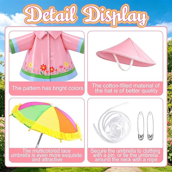 Raincoat Porch Goose Outfits with Umbrella Hat, Goose Spring Outfit Lawn Goose Raincoat Clothes Costume Fits 23" Geese Statue, Summer Garden Lawn Patio Yard Outdoor Decor (Raincoat-pink flower)