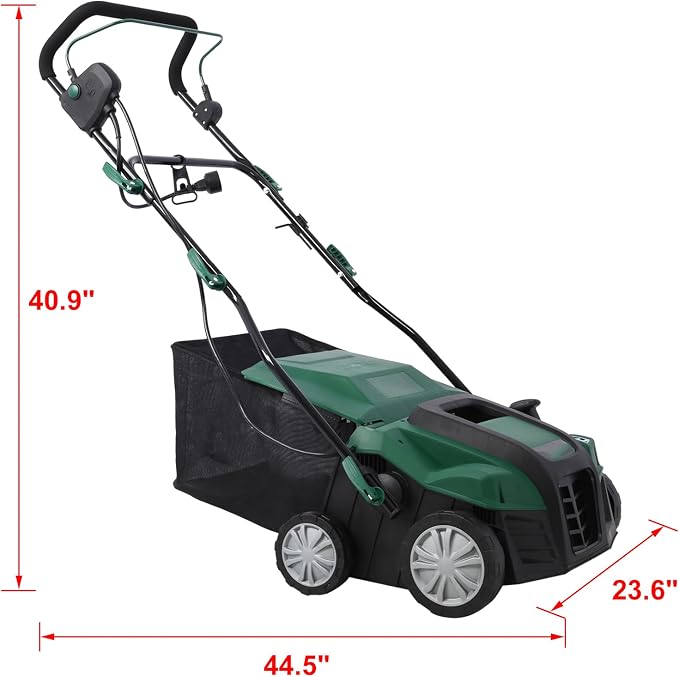 16 Inches Scarifier,2-in-1 Electric Dethatcher Scarifier with Removable Collection Bag,Lawn Scarifier with Adjustable System,Electric Lawn Dethatcher for Home Garden