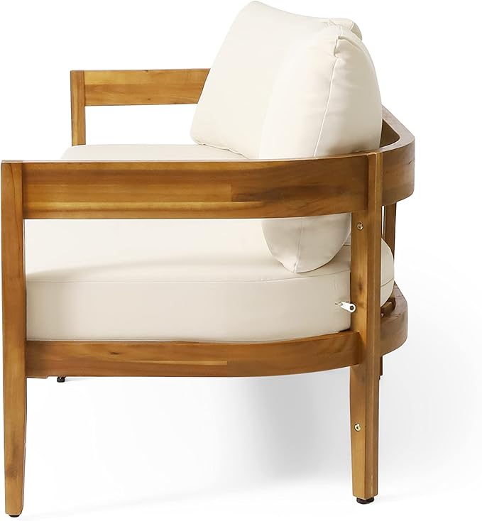 Merax 76.5" Outdoor 3 Seater Patio Sofa Acacia Wood Frame Conversation Set with Cushions