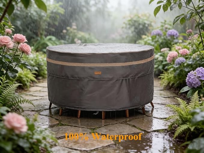 Heavy Duty Waterproof Patio Furniture Covers UV Resistant Round Outdoor Table Chair Covers Large Round 96"Diax28"H Dark Grey