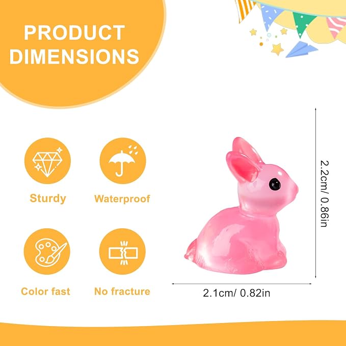 60 pcs Easter Mini Bunnies Luminous Small Rabbit Figures Miniature Little Small Animal Figurines Bulk for Micro Fairy Garden Landscape Accessories Hide Crafts Decor Aquarium