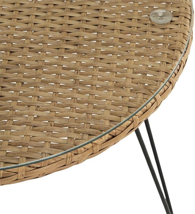 SAFAVIEH Outdoor Collection Alton Light Brown Rattan/Beige Seat Cushion 3-Piece Patio Lounge Bistro Set with Table (PAT9004C)