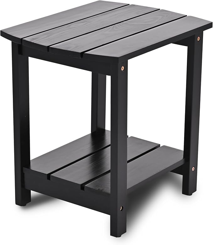 Outdoor Side Table, 2-Tier Small Outdoor Table for Patio, Adirondack Side Tables for Outside or Indoor (Black, 18 * 14 * 18.5)