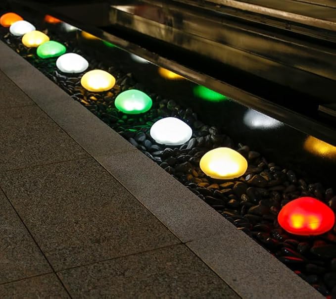 2 Pack Solar Garden Lights Outdoor Waterproof，Resembling Pebbles. Multi-Colored Changing Garden Lights for Courtyard, Garden, Balcony, Beach, Lawn, Terrace, Poolside.