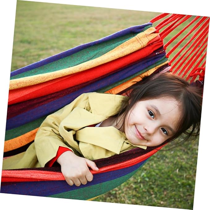 Happyyami Camping Hammock Canvas Hammock Outdoor Hanging Chair 190x85cm Portable Striped Swing for Garden Patio and Travel Use