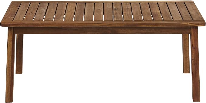 Teal Island Designs Perry Farmhouse Rustic Acacia Wood Rectangular Outdoor Coffee Table 43 1/4" x 22 3/4" Brown Slat Tabletop for Cottage Core Spaces Patio House Balcony