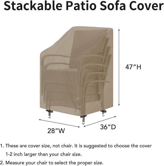 Easy-Going Stackable Patio Chair Cover UV Resistant Outdoor Chair Cover Waterproof Lawn Patio Furniture Covers Fits for 4-6 Stackable Dining Chairs (2 Pack-28Wx36Dx47H inch, Camel)