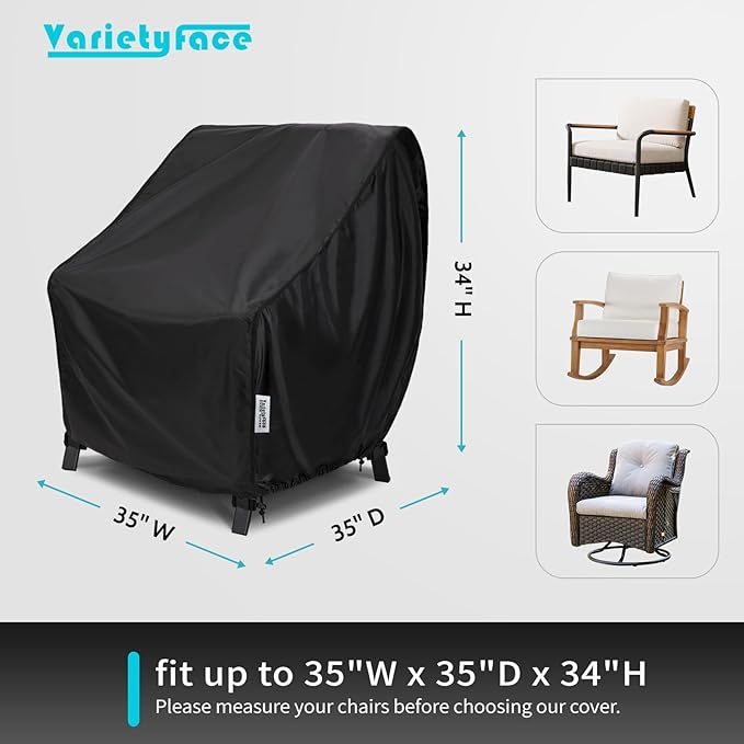 Patio Chair Cover 35"W x 35"D x 34"H, 2 Pack, Waterproof Outdoor Furniture Cover with Air Vents, Drawstring & Buckle Straps, Windproof & UV Resistant, Black