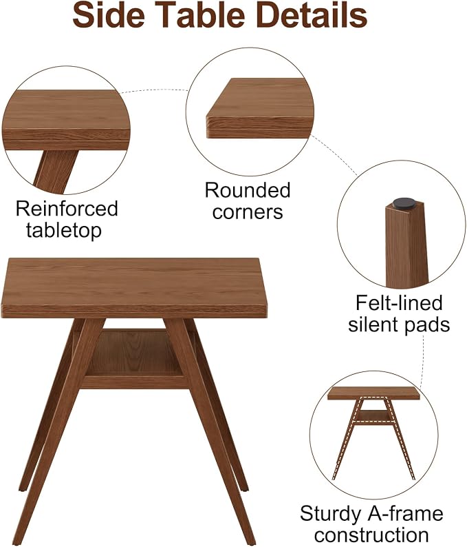 AnywaysWood Solid Wood Outdoor Patio Dining Table Set,3 PCS Bistro Dining Table Set of 2 with upholstered Chairs Patio Conversation Set Stackable Chair and Table Design for Lawn,Deck,Backyard,Walnut