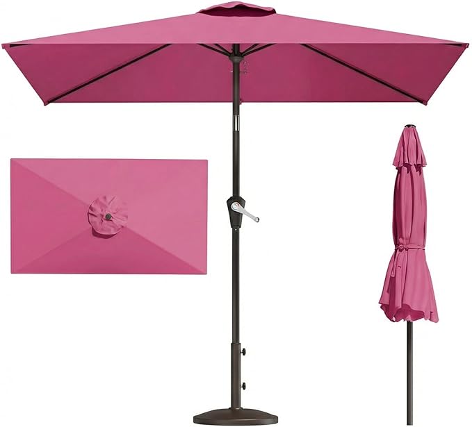 6.5' x 10' Rectangular Patio Umbrella Large Outdoor Market Umbrella w/UV Protection, Push Button Tilt and Crank Lift, Rectangle Table Umbrella for Garden, Deck, Pool, Patio, Rose Pink