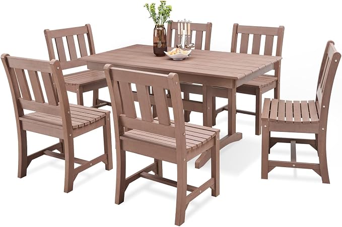 Psilvam Patio Dining Chairs, Poly Lumber Outdoor Patio Chair, Weather Resistant Patio Chair that Never Rust, Suitable for Garden & Backyard, Net Weight 28 LBs (21" D x 18" W x38 1/2" H, Brown)
