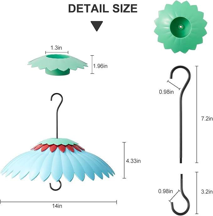 Beserie Squirrel Baffle,Hang from Bird Feeders for Outdoors Squirrel Proof, Protect Feed Green Dome Attract Hummingbirds, Moat Proof, Easy to Clean-14inch(Blue)