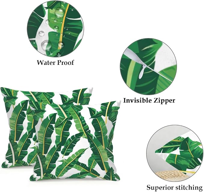 20x20 Inch Outdoor Pillow Covers Set of 2 Waterproof Throw Pillow Covers Decorative Couch Cushion Covers Banana Leaves Square Pillowcases Protectors for Patio Garden Sofa