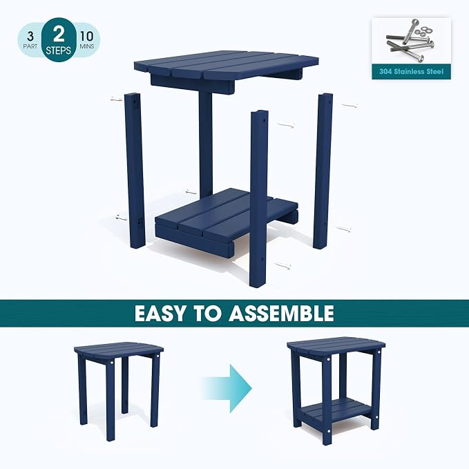 THOEOE Adirondack Outdoor Side Table, 2-Tier Sturdy Patio End Table Weather Resistant, Morden Side Table for Patio, Pool, Porch, Navy Blue