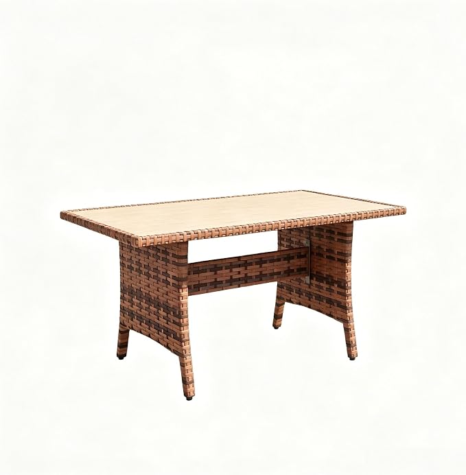 HOMREST 53" Outdoor Patio Dining Table, Handwoven PE Rattan Wicker Rectangular Table for 4-6 People with Metal Frame for Backyard, Porch, Deck, Balcony, Garden Furniture, Brown