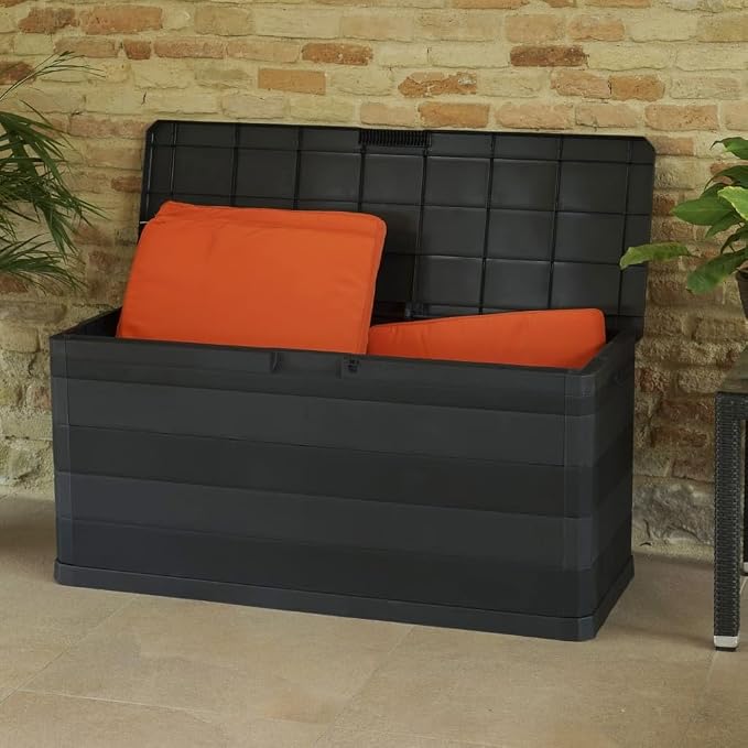 Black 46.1" Deck Box, Polypropylene Outdoor Storage for Patio Cushions & Garden Tools, Weatherproof
