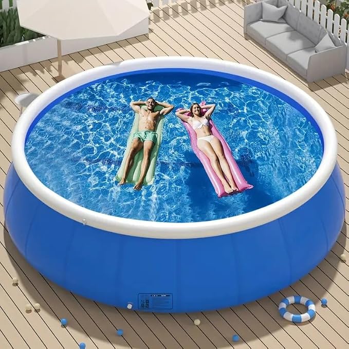 Large Round Inflatable Pool for Kids & Adults, Outdoor Oversized Thickened Family Swimming Pool with Quick Drain & Foldable Mesh Coil Structure, Family Swimming Pool for Backyard