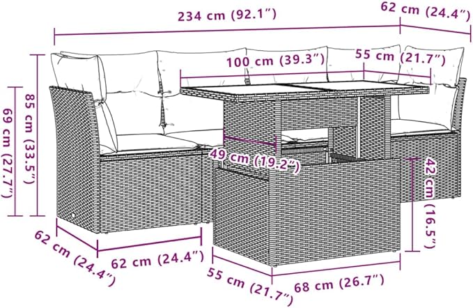 Garden Sofa Set Black and Cream White Patio Conversation Set Yard Furniture for Gardens Decks