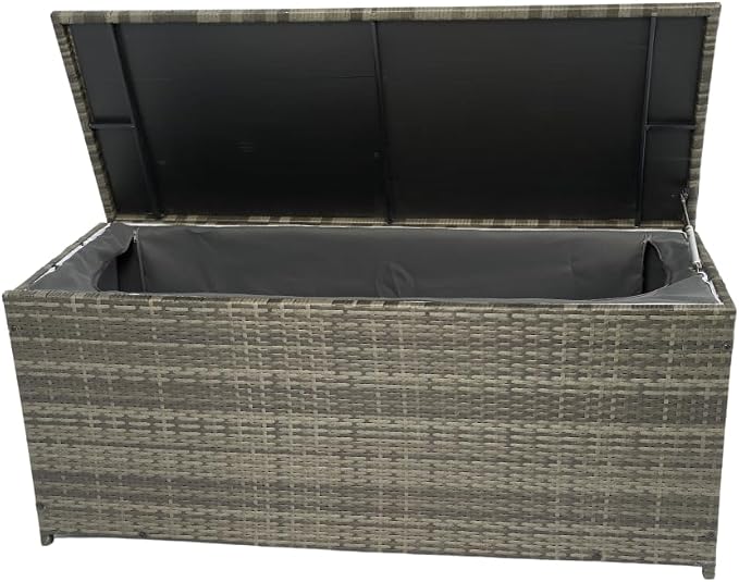 113 Gallon Outdoor Storage Box, Wicker Deck Box with Lid for Cushions, Toys, Towels, and Patio Supplies