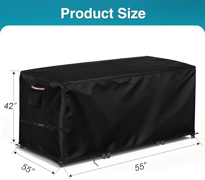 TheElves Bar Cover 55", Outdoor Bar Height Table Covers Waterproof, Heavy Duty Cover for Patio Dining Set, Bar Stools, High Top Table and Wicker Furniture - 55"L x 55"W x 42"H