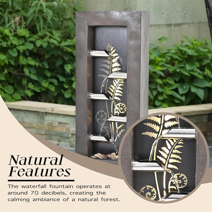 36" Cascading Water Fountain - 5-Tier Outdoor Fountain with LED Light & Pump,for Garden,Patio,Porch,Backyard,Home Art Decor