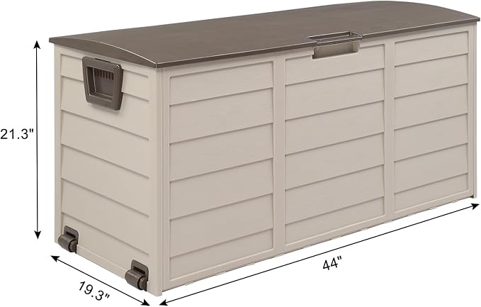 Waterproof Outdoor Storage Box, 75-Gallon Medium Deck Box - Lightweight Resin Indoor/Outdoor Storage Container and Seat for Patio Cushions and Gardening Tools - Store Items on Garage, Yard ,Brown