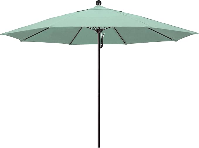 California Umbrella 11Ft Commercial Grade Sunbrella Fabric Market Umbrella, Pulley Lift, Aluminum/Fiberglass, 2mm pole wall, Bronze Frame, Spa Fabric