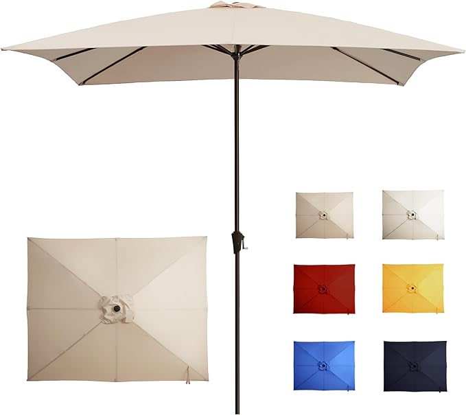 8x10FT Rectangular Patio Umbrella with Crank Lift for Garden,UV Protection Outdoor Umbrella for Deck,Pool and Yard,Beige