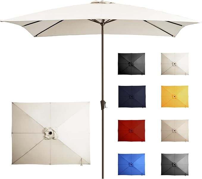 Ayge 8x10FT Large Rectangular Patio Umbrella Outdoor Table Umbrella w/Crank Rectangle Market Umbrella UV Protection for Garden, Deck,Lawn,Yard & Pool,White