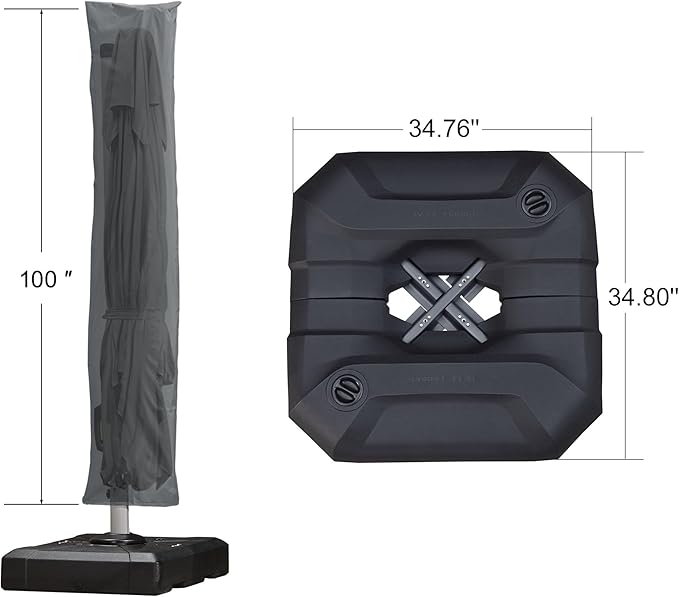 PURPLE LEAF 10'×10' Patio Umbrella with Base and Cover Outdoor Large Cantilever Umbrella Windproof Offset Heavy Duty Sun Umbrella for Garden Deck Pool Patio Grey