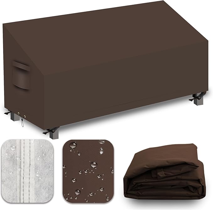 Heavy Duty Patio Sofa Covers Waterproof, Outdoor 3-Seater Couch Cover Waterproof, 600D Outdoor 2-Seater Loveseat Furniture Covers with Air Vent Handle 82.6''W x 39''D x 24''H/ 35''H Brown