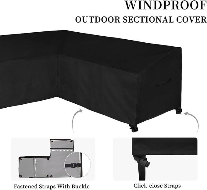 Easy-Going Patio L-Shaped Sectional Sofa Cover, 58"X85" Waterproof Heavy Duty Outdoor Garden Furniture Cover with Air Vent (Left Facing, Black)