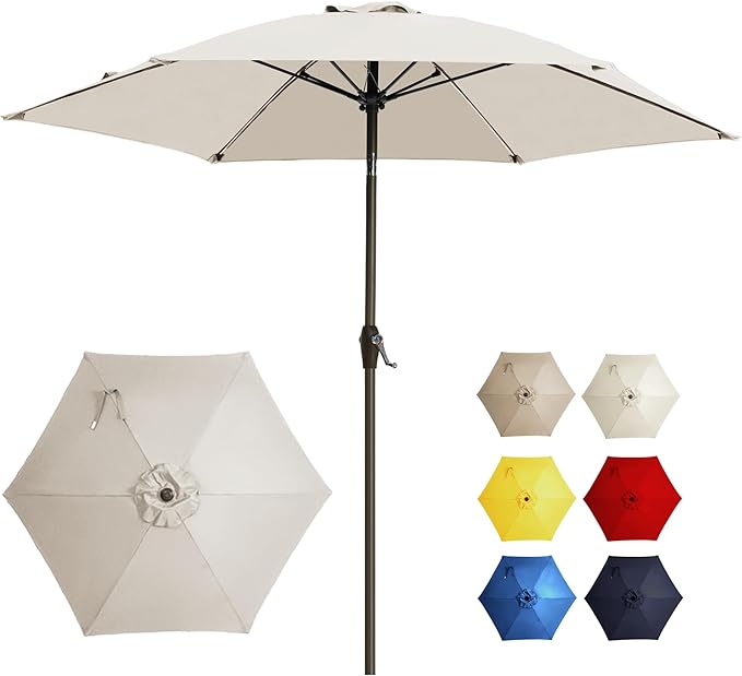 7.5FT Large Outdoor Patio Umbrella with Crank & Tilt - Durable Market Umbrella for Outdoor Patio with 6 Fiberglass Ribs for Poolside,Deck,Yard,Garden