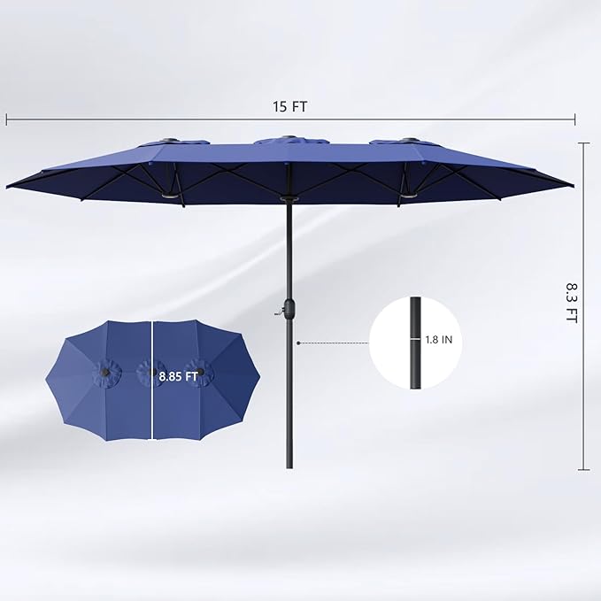 Sannwsg 15ft Large Patio Umbrella, Double Sided Outdoor Umbrellas, Market Umbrellas with Crank Handle, Backyard Umbrela for Deck, Garden, Pool